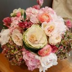 Mark Addison flower arranging romantic love pink orange autumn bouquet garden roses hydrangea cabbage florets